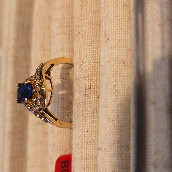 14K GOLD OVER STERLING SILVER LAB CREATED BLUE AND WHITE SAPPHIRES RING SIZE 7 - Picture 9 of 15